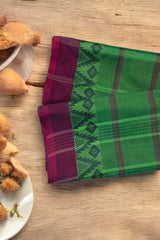 chettinad cotton saree - Green Canopy & Purple border