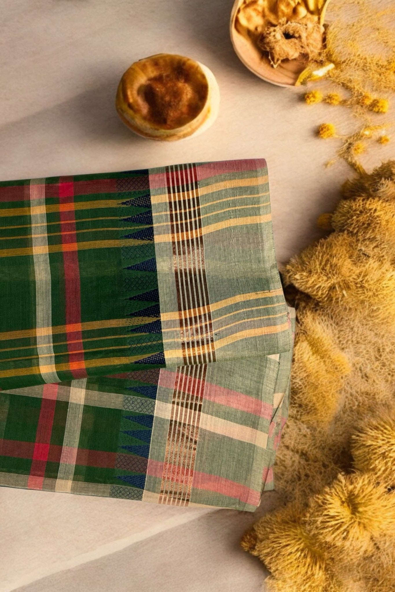 chettinad cotton saree - Green Multi Checks & Border