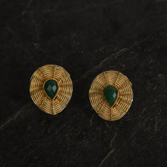 jewelry - berserk - Gold Plated Jade Teardrop Studs