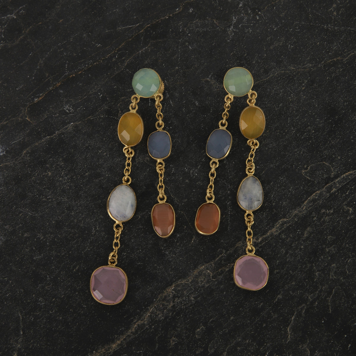 Jewelry - berserk - gold plated multi stone double string danglers