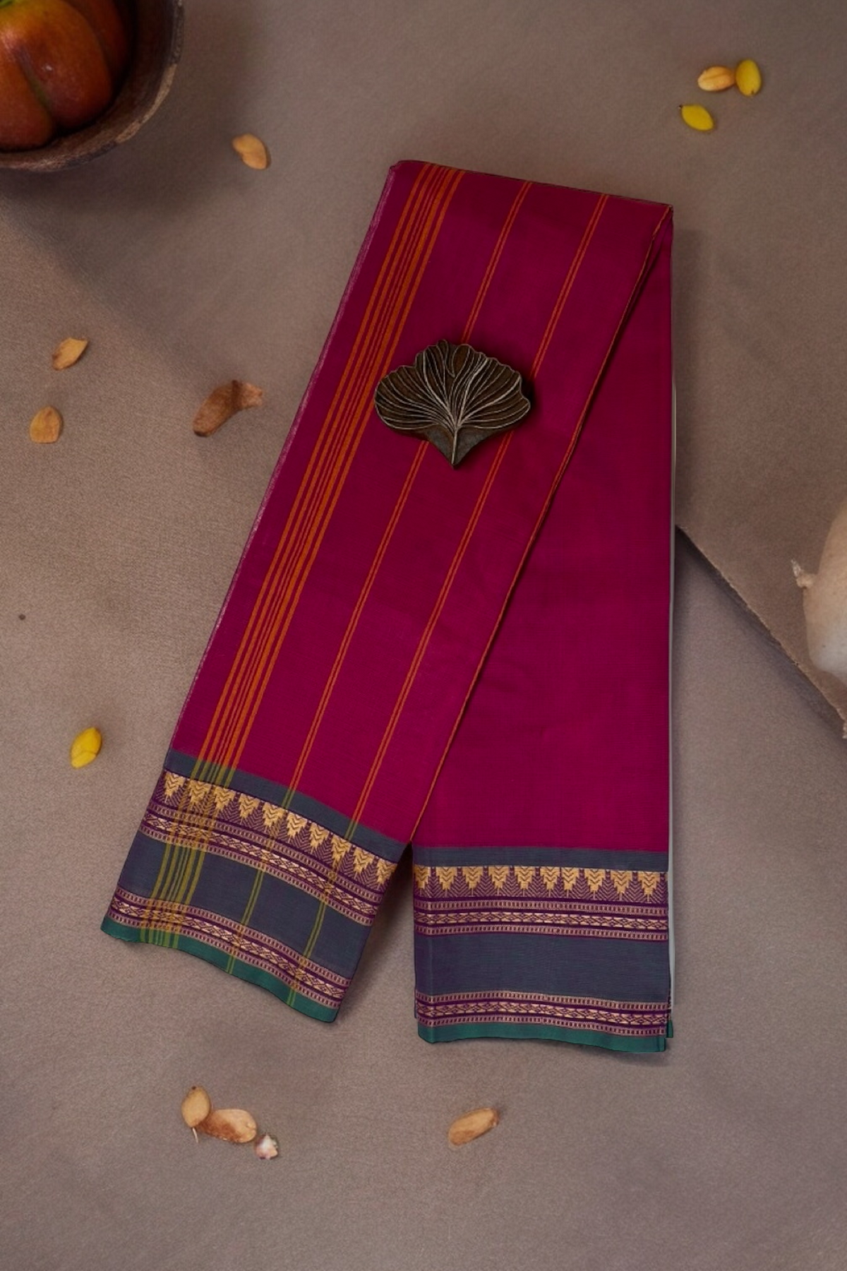 chettinad cotton saree - celebratory wine & gold border