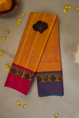chettinad cotton saree - golden poppy & ganga jamuna border