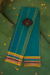 chettinad cotton saree - sea green & gold border