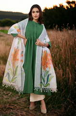 hand-painted kota dupatta - orange kena & leaves