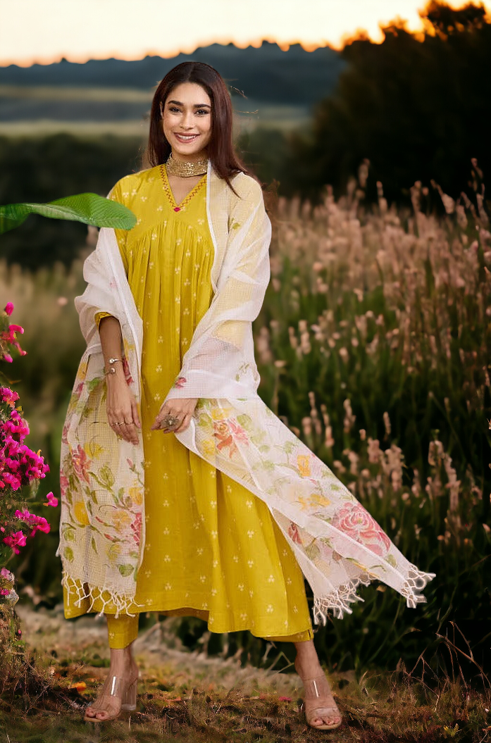 hand-painted kota dupatta - pink roses & leaves