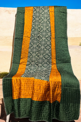 handcrafted reversible mashroo double quilt with filler - Evergreen Spice & Royal Petites
