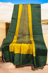 handcrafted reversible mashroo double quilt with filler - Vintage Green & Gold Motifs