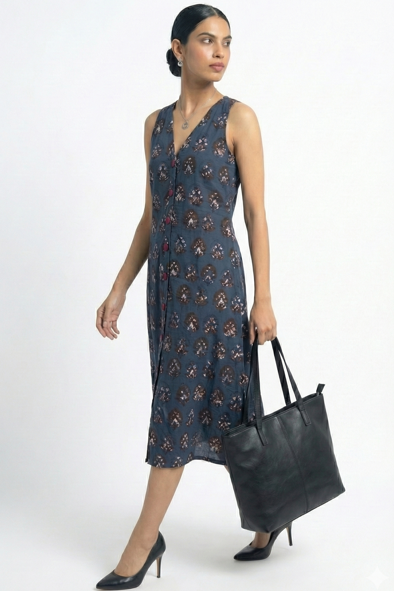 Indigo Muse V-neck Button Down Dress