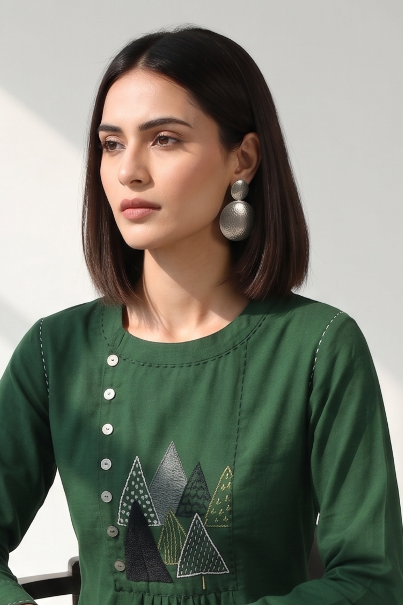 Jungle Jade Cotton Zen Yoke Gather Kurta