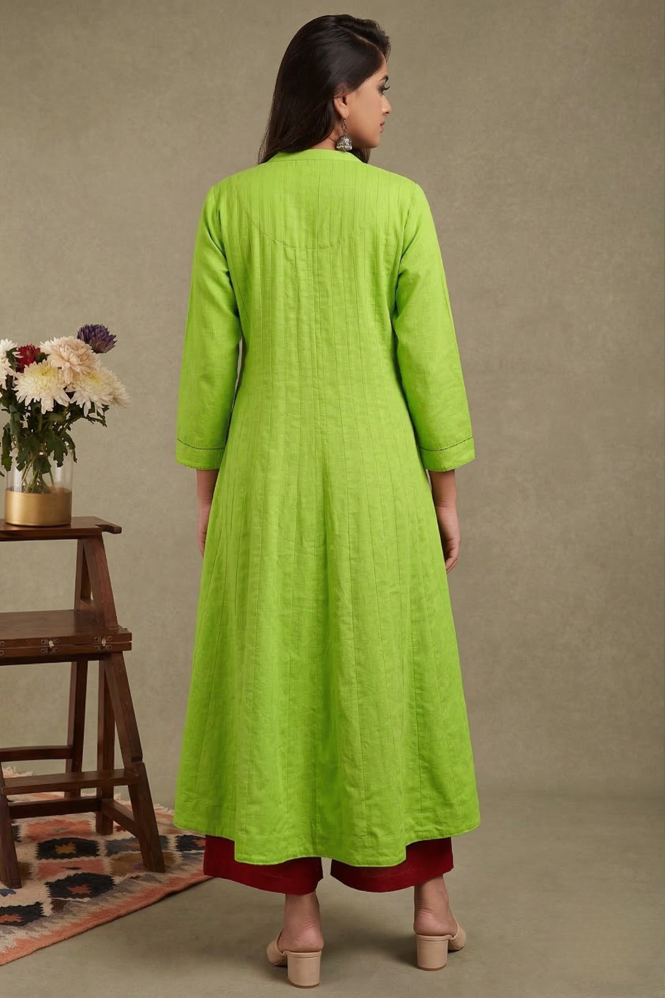 Kairi Bloom Cotton Stand Collar Pintuck Yoke Anarkali
