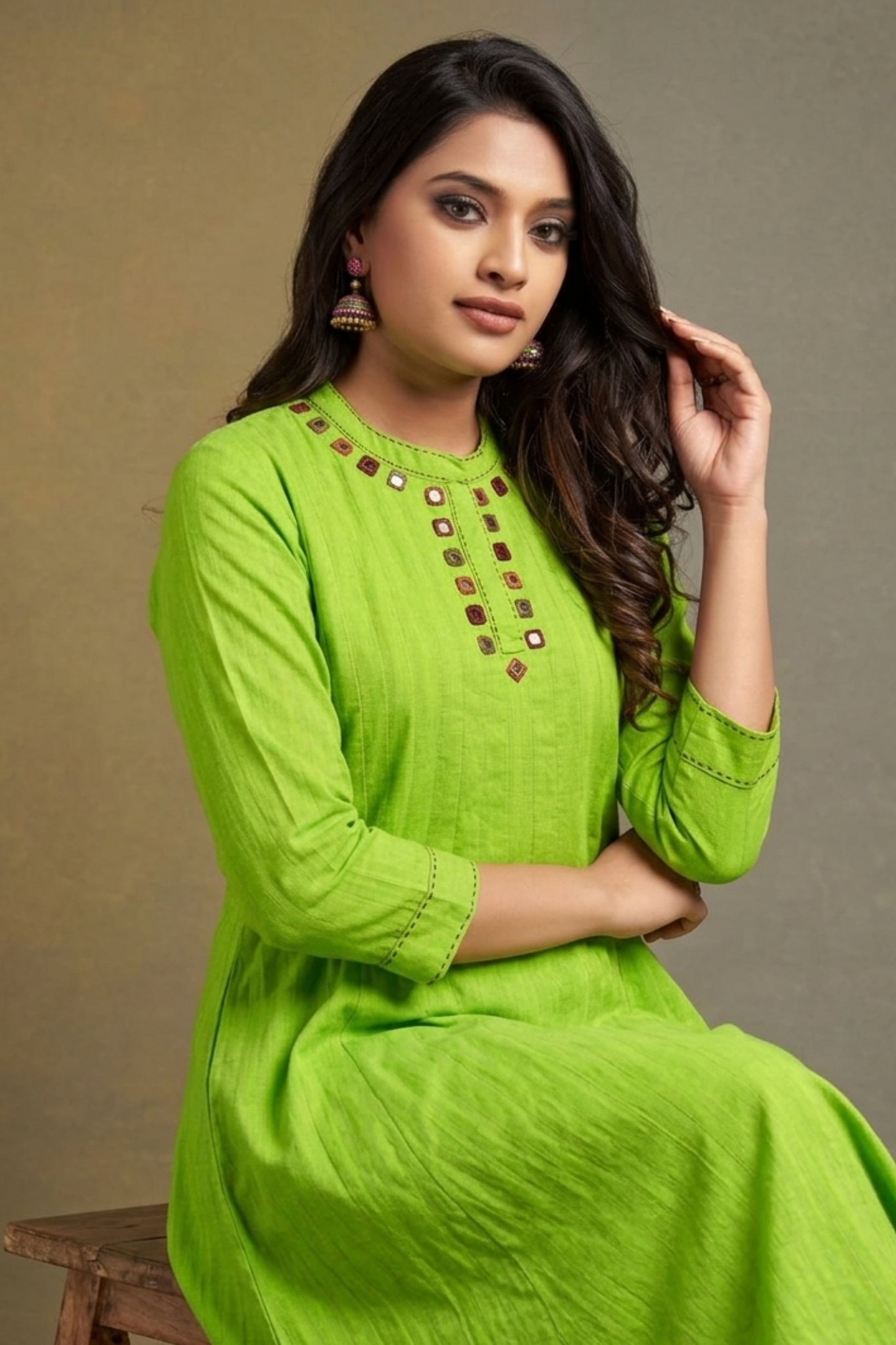 Kairi Bloom Cotton Stand Collar Pintuck Yoke Anarkali