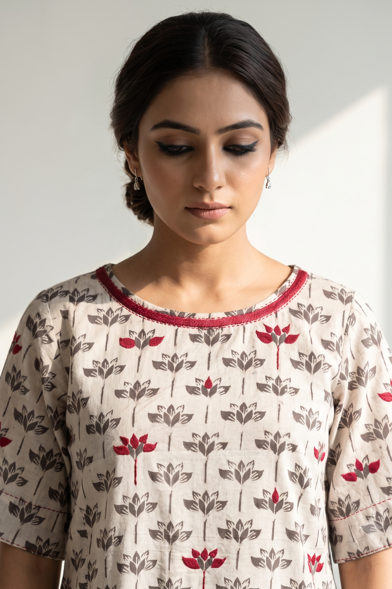 Kashish Grey Petal Bloom Side button Front Slit Kurta