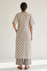 Kashish Grey Petal Bloom Side button Front Slit Kurta