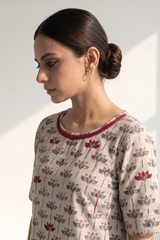 Kashish Grey Petal Bloom Side button Front Slit Kurta