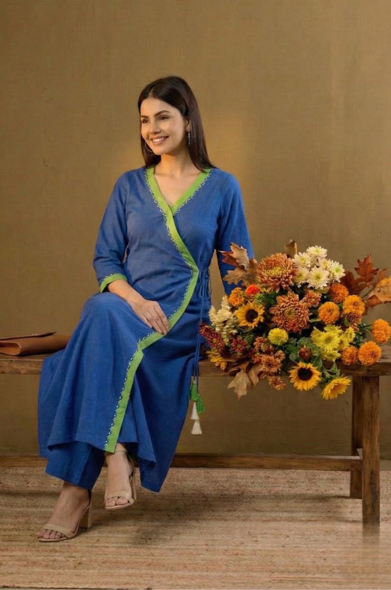 Lime Lagoon Tie-Up Cotton Angrakha Kurta
