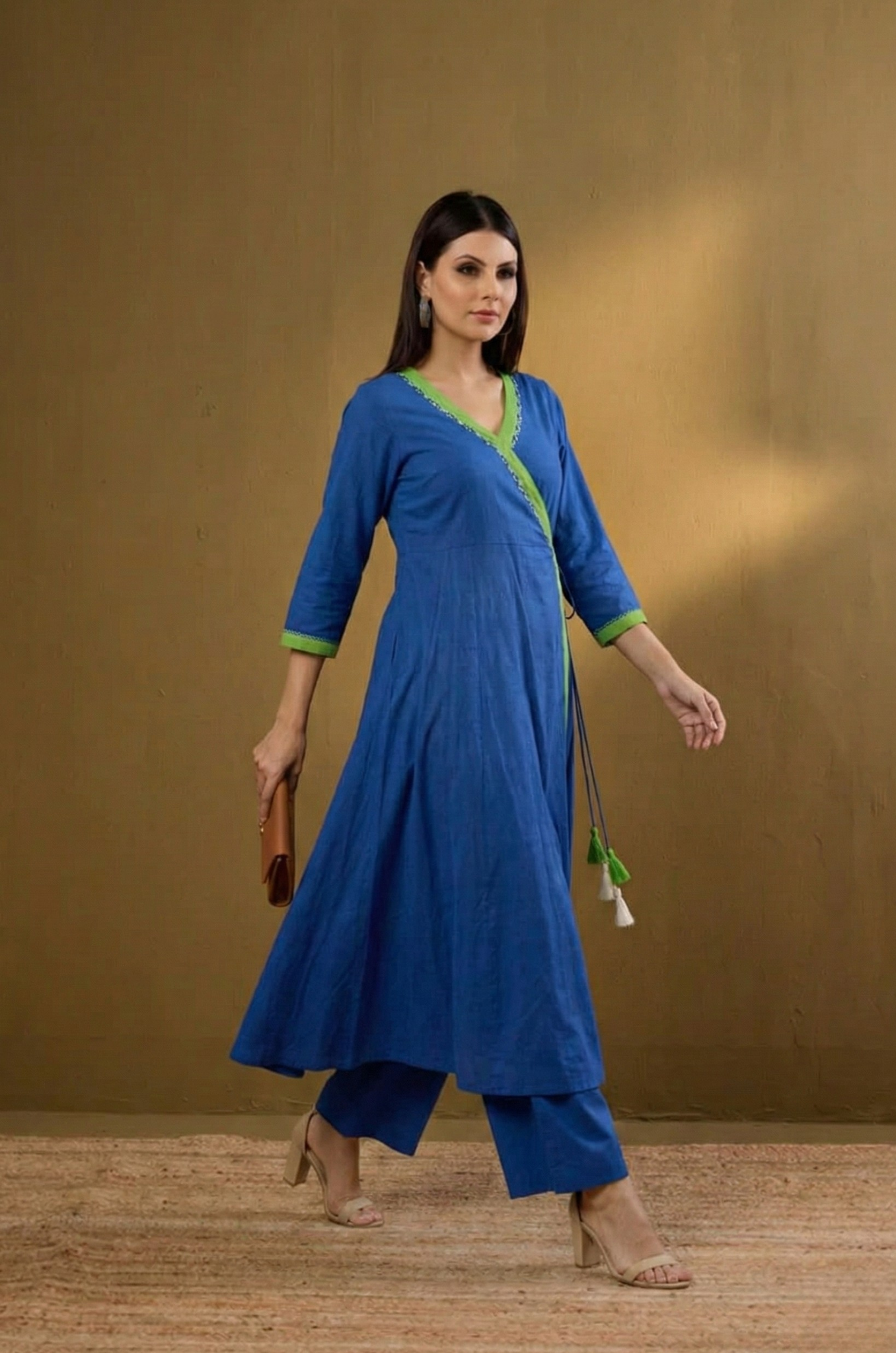 Lime Lagoon Tie-Up Cotton Angrakha Kurta