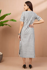 long slit dress - silver grey stripes