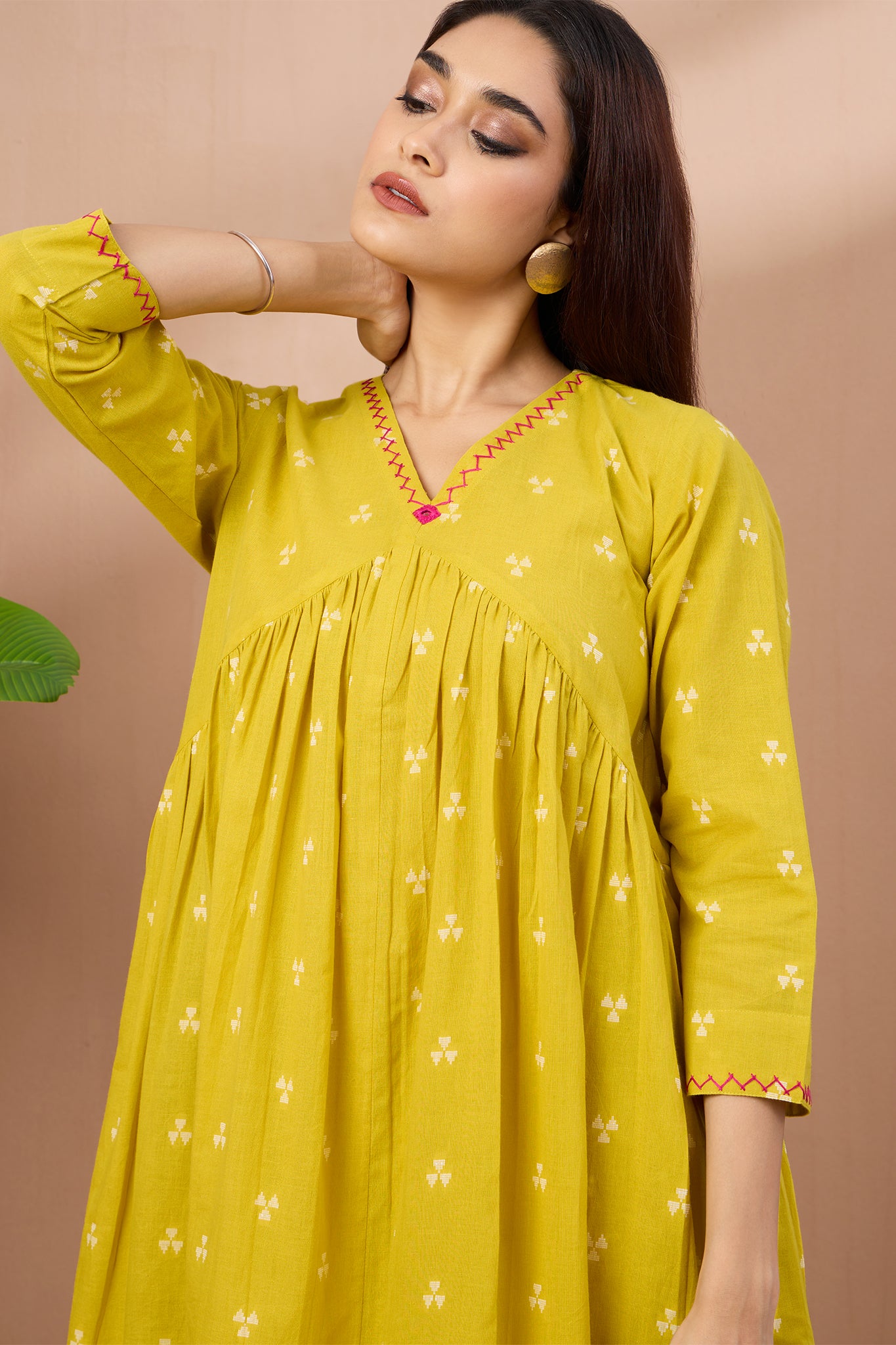 Coord v neck gather anarkali - blush sunshine
