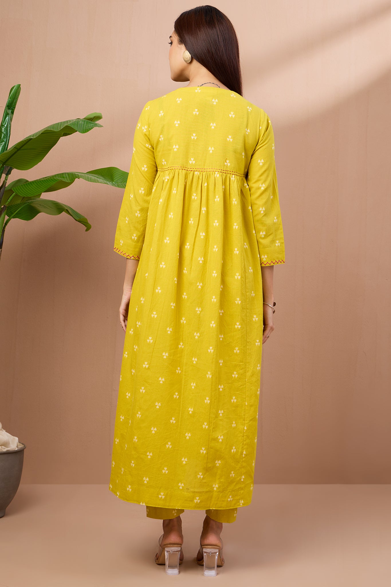Coord v neck gather anarkali - blush sunshine
