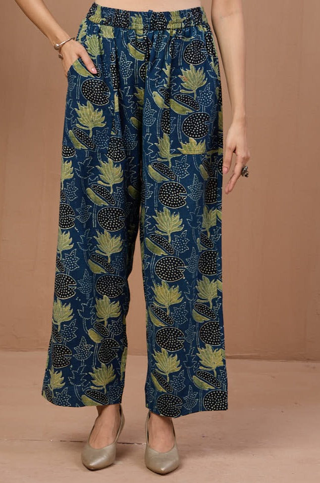 comfort fit ankle length narrow pants  - indigo henna lotus