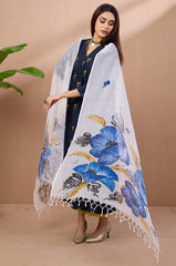 hand-painted kota dupatta - indigo bluebells & leaves