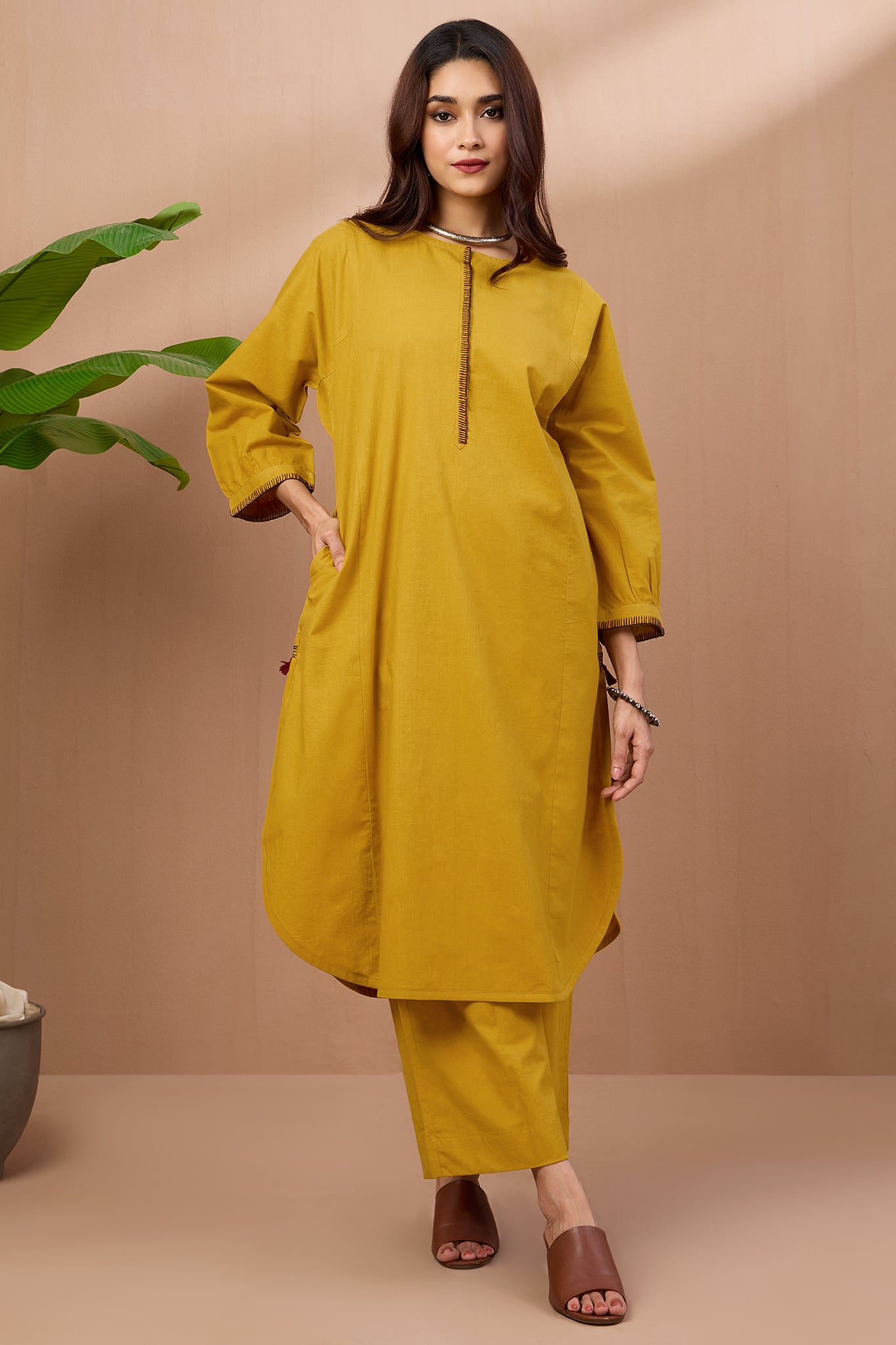 Dijon Yellow Cotton Co-ord Set (set of 2)