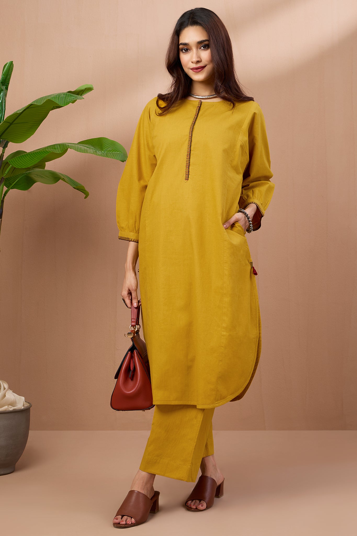 Dijon Yellow Cotton Co-ord Set (set of 2)