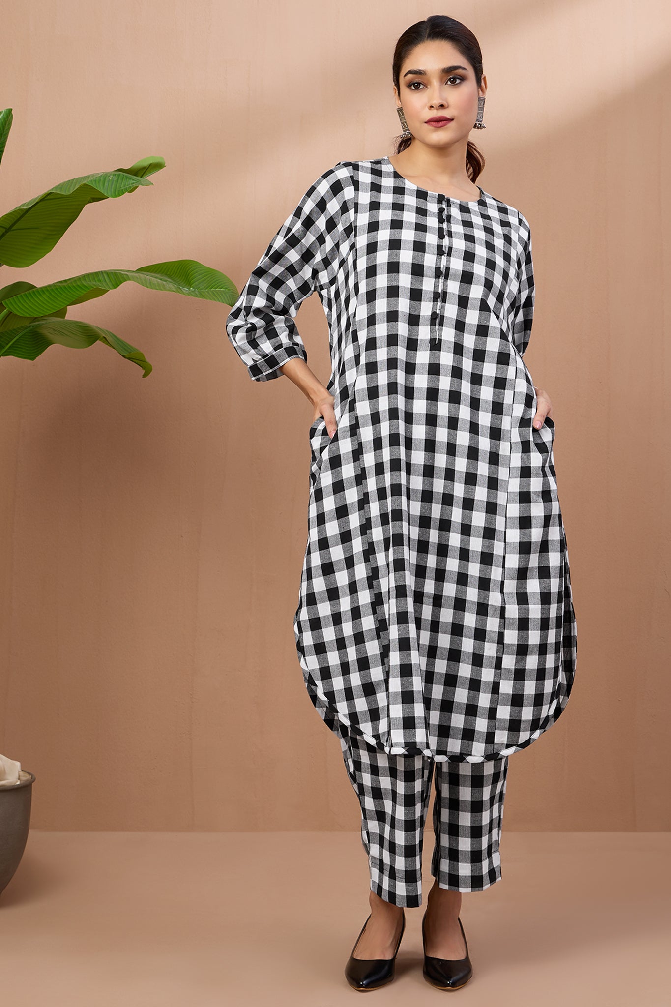 Gingham Mono Checks Cotton Co-ord Set (set of 2)