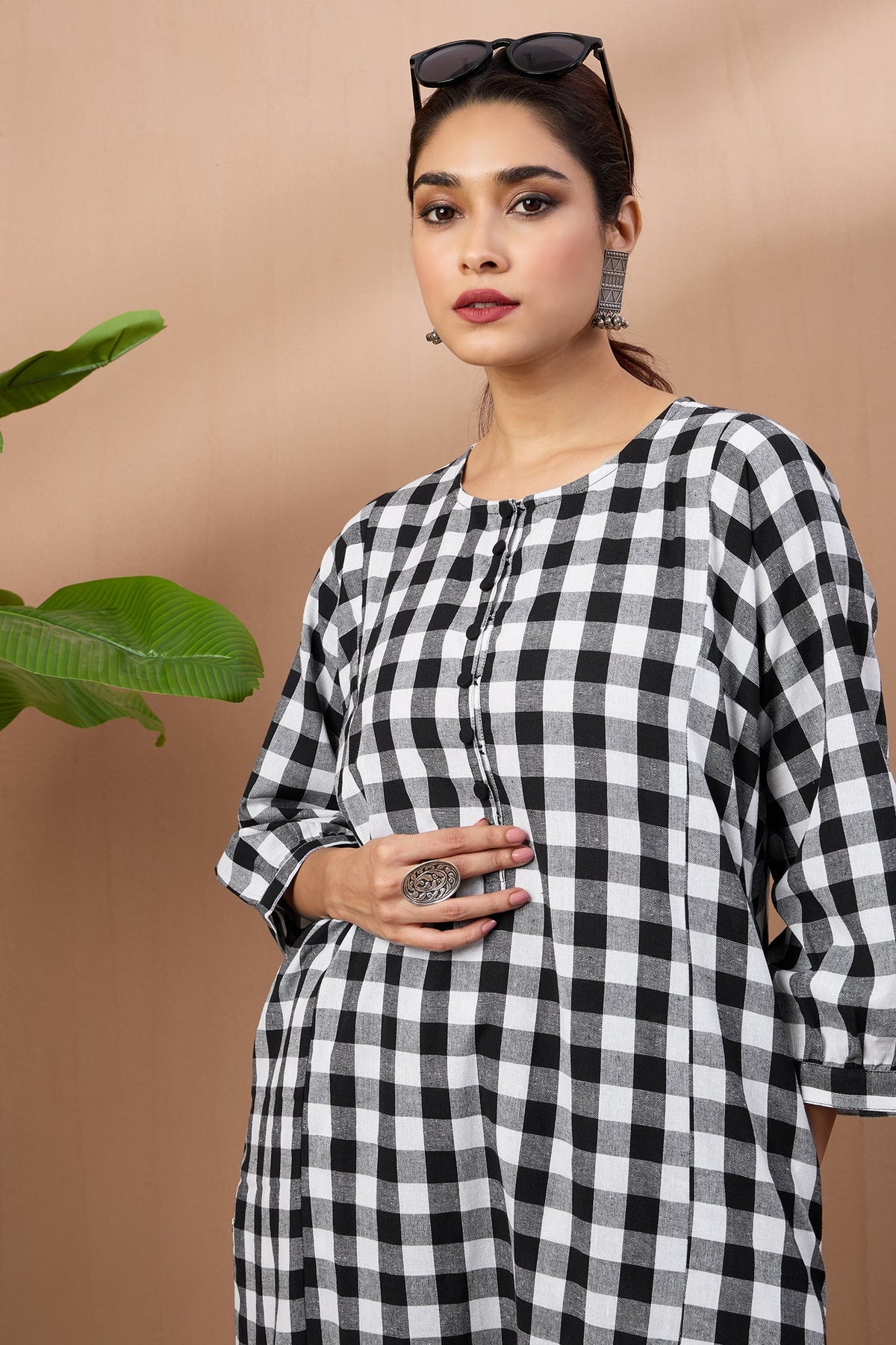 Gingham Mono Checks Cotton Co-ord Set (set of 2)
