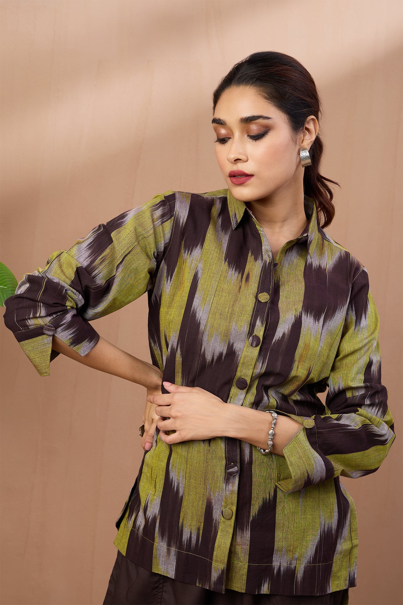 Coord Set Cinnamon & Gold High Low Hem Cotton Shirt and Pants