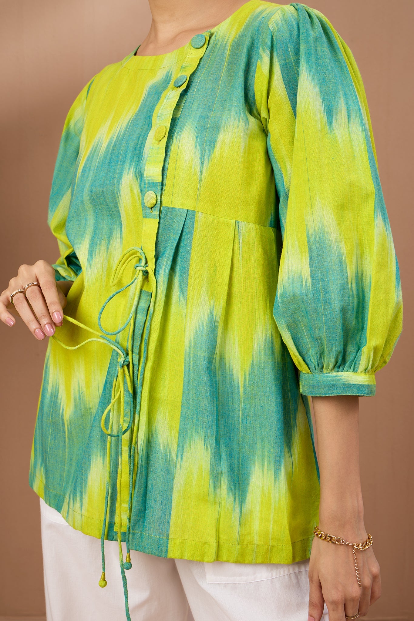 Chartreuse Glow Cotton Dori Detail Tunic