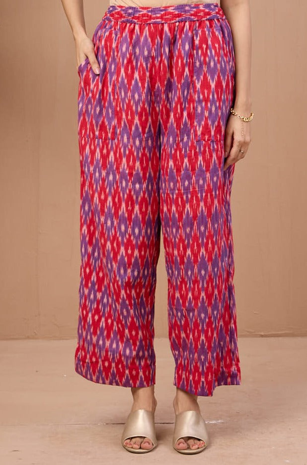comfort fit ankle length narrow pants  - red blue ikat
