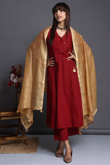 handwoven maheshwari dupatta - jewel gold