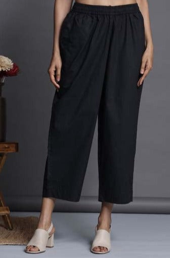 comfort fit ankle length narrow pants  - black poplin cotton