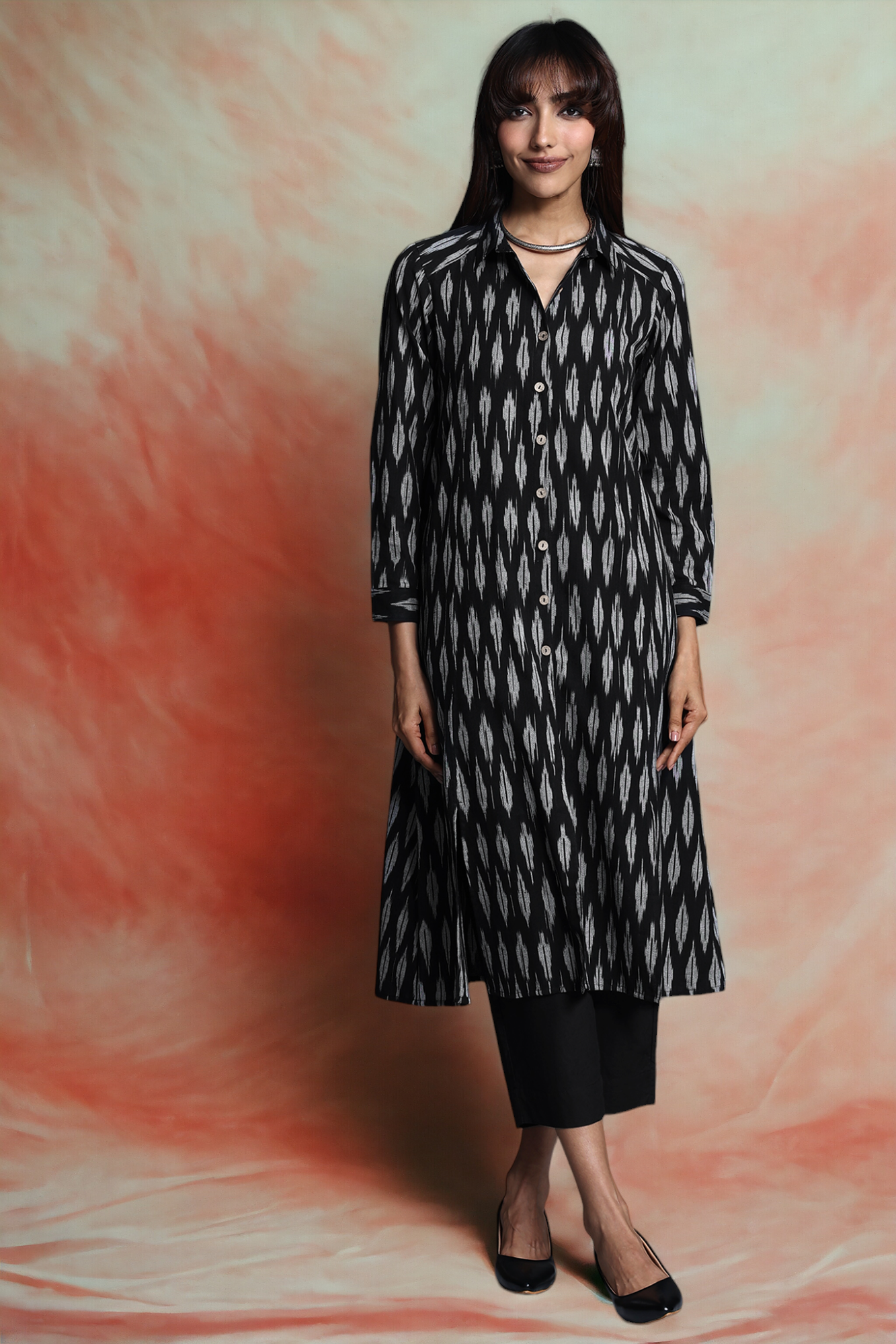 long shirt dress with front buttons - obsidian silver & constellations
