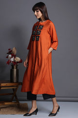 a-line silk kalidar kurta - orange charisma & mystic chandbalis