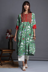a-line kalidar kurta - celadon whisper & floral symphony