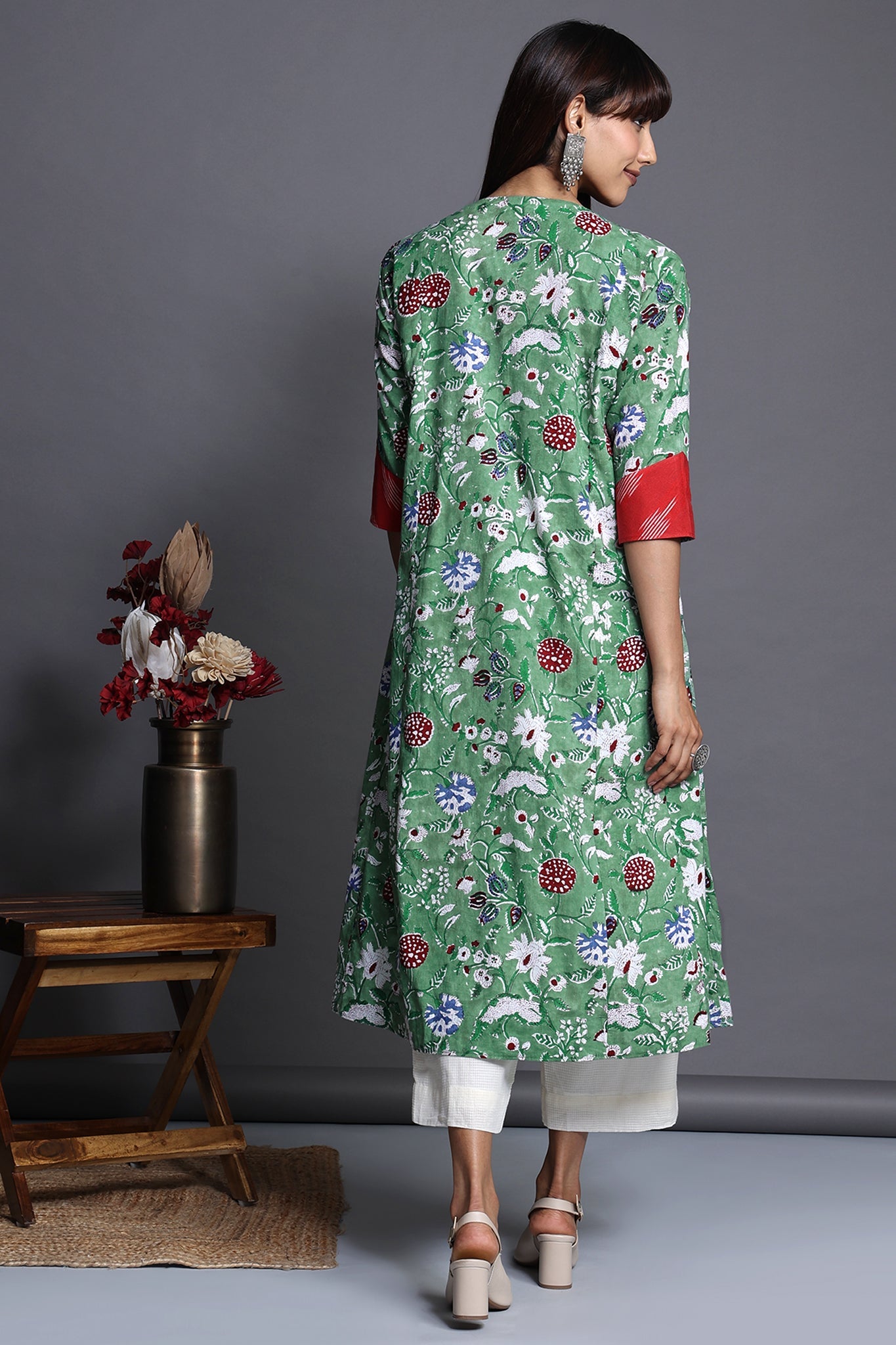 a-line kalidar kurta - celadon whisper & floral symphony