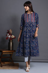 a-line kalidar kurta - indigo chandbali & purple plumage