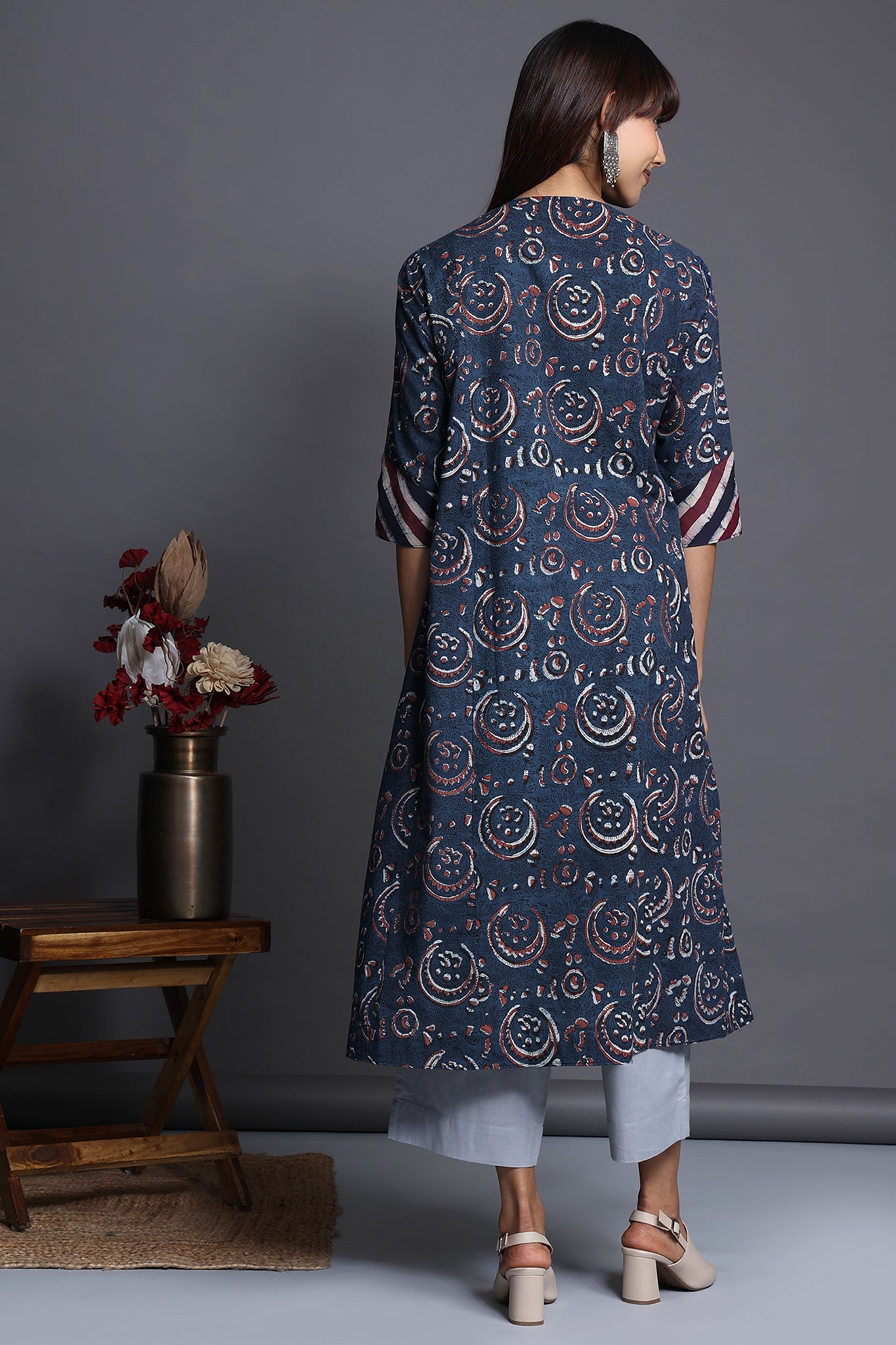 a-line kalidar kurta - indigo chandbali & purple plumage