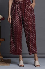 comfort fit cotton printed pants - maroon ikat
