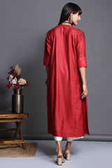a-line viscose silk kalidaar kurta - fiery garnet & indigo frost
