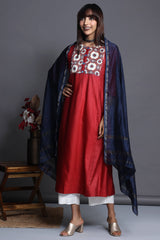 a-line viscose silk kalidaar kurta - fiery garnet & indigo frost