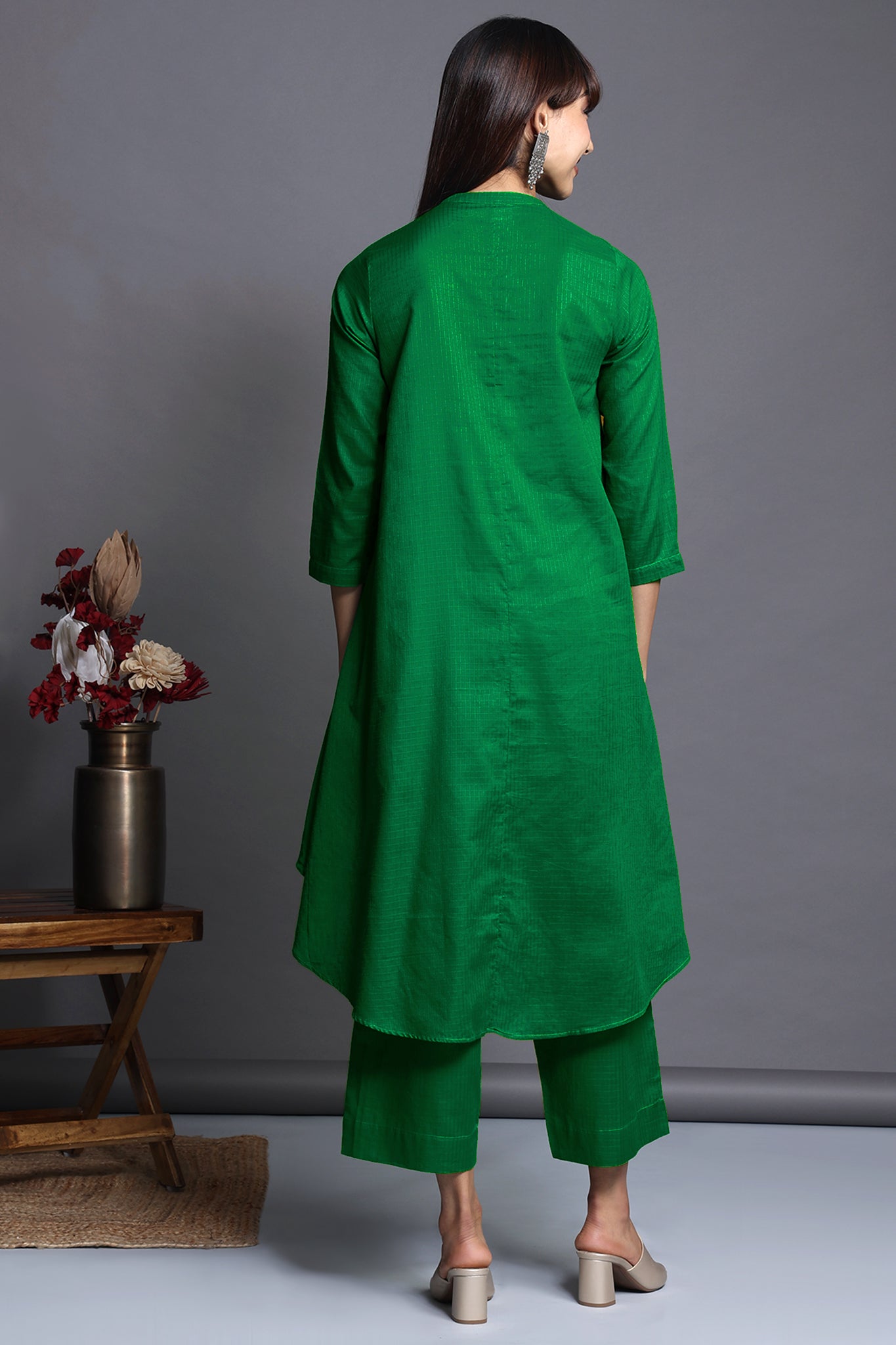 asymmetrical hemline button down tunic - green gemstone & lattice symphony
