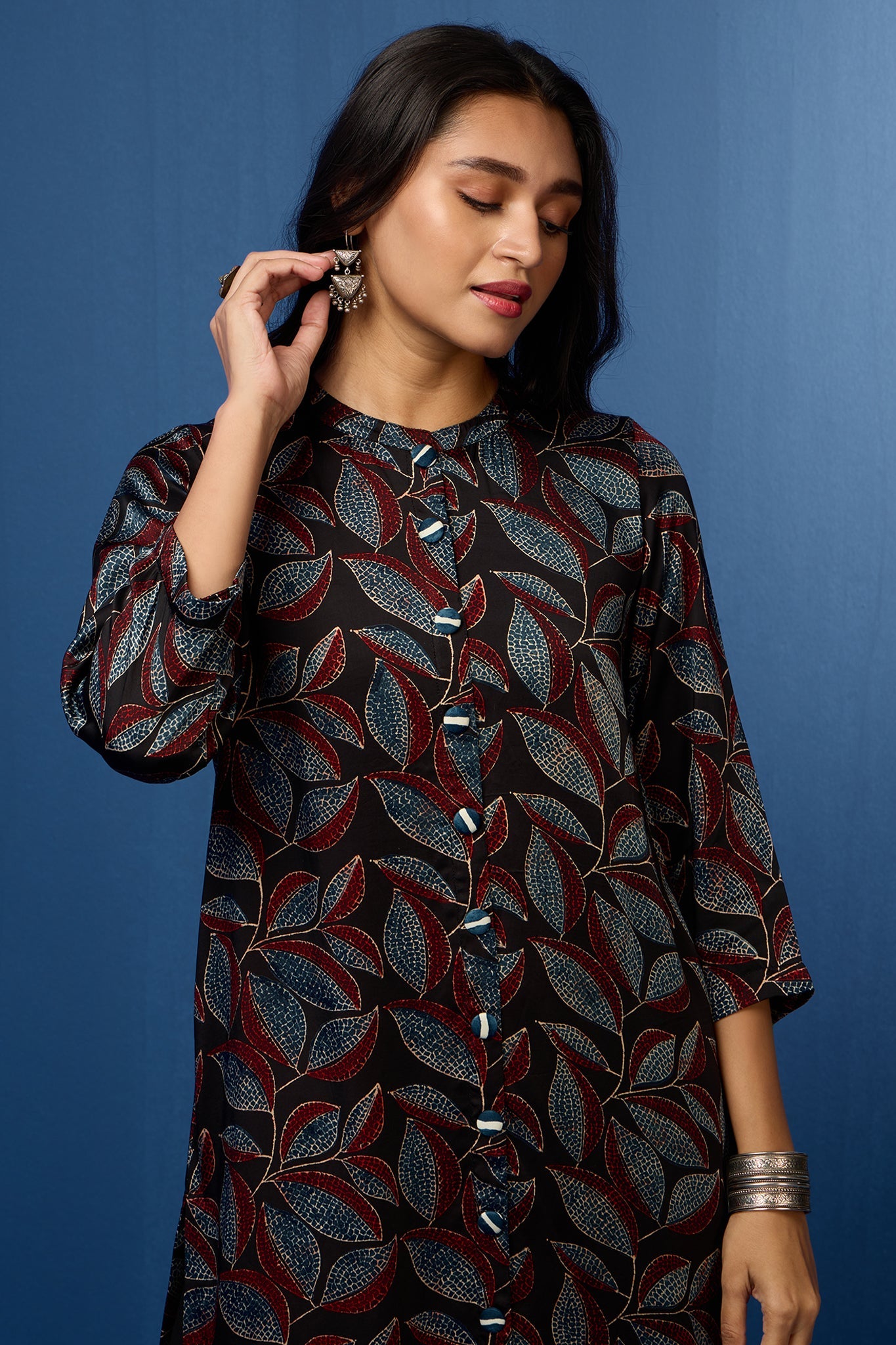 formal button down kurta - raven feather & auburn leaves