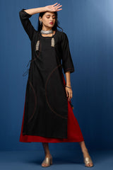 layered long chander kurta with separate inner - ebony warmth & rustic rings