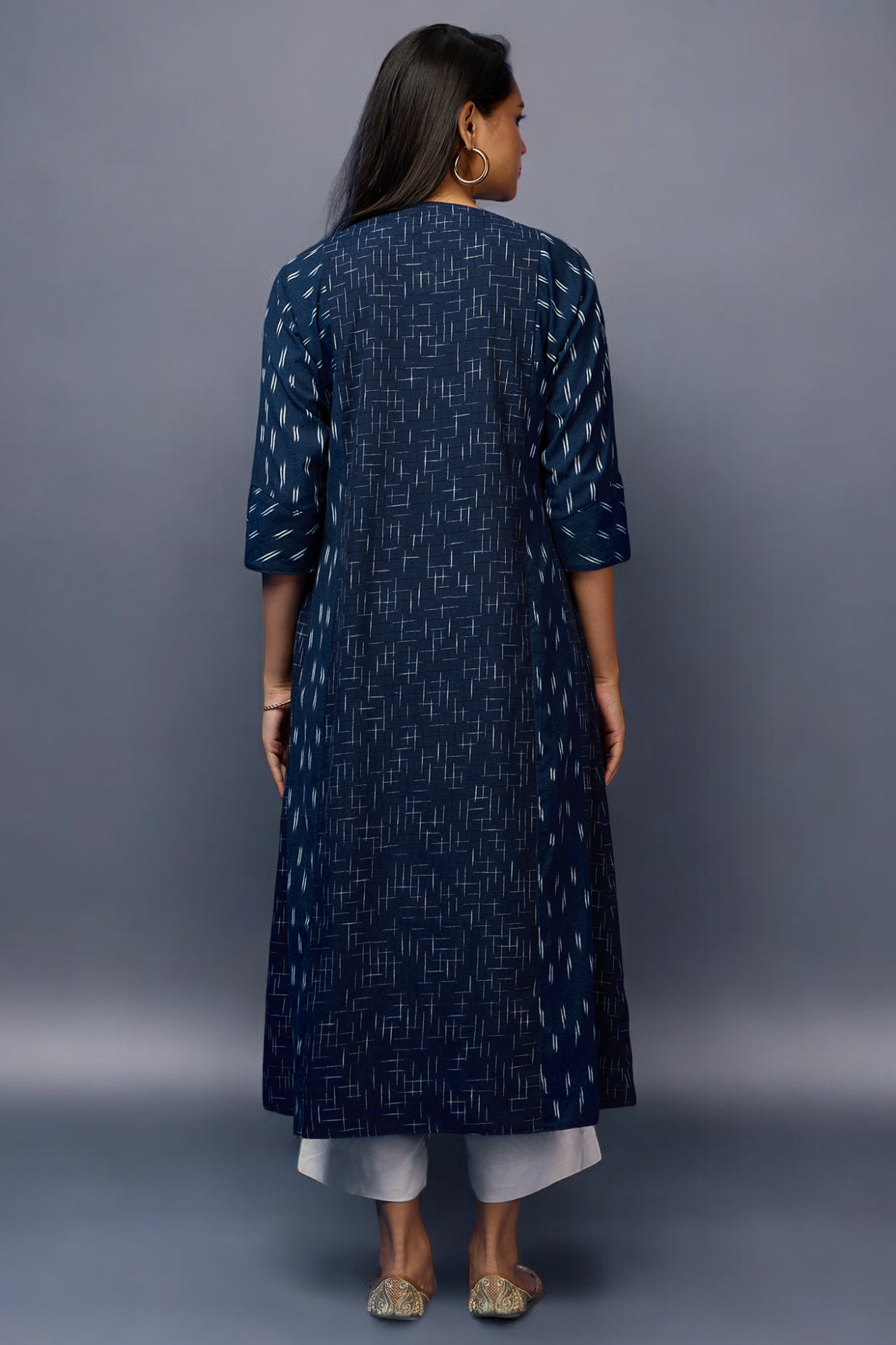 a-line kalidar kurta - Sapphire Night & Silver Blooms