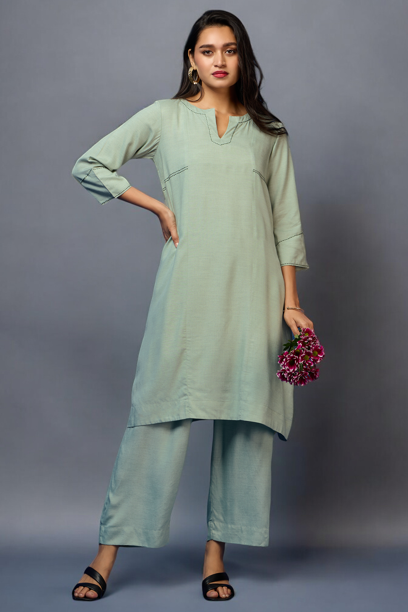 a-line kurta co-ord set - Pistachio Bliss & Sage Whisper