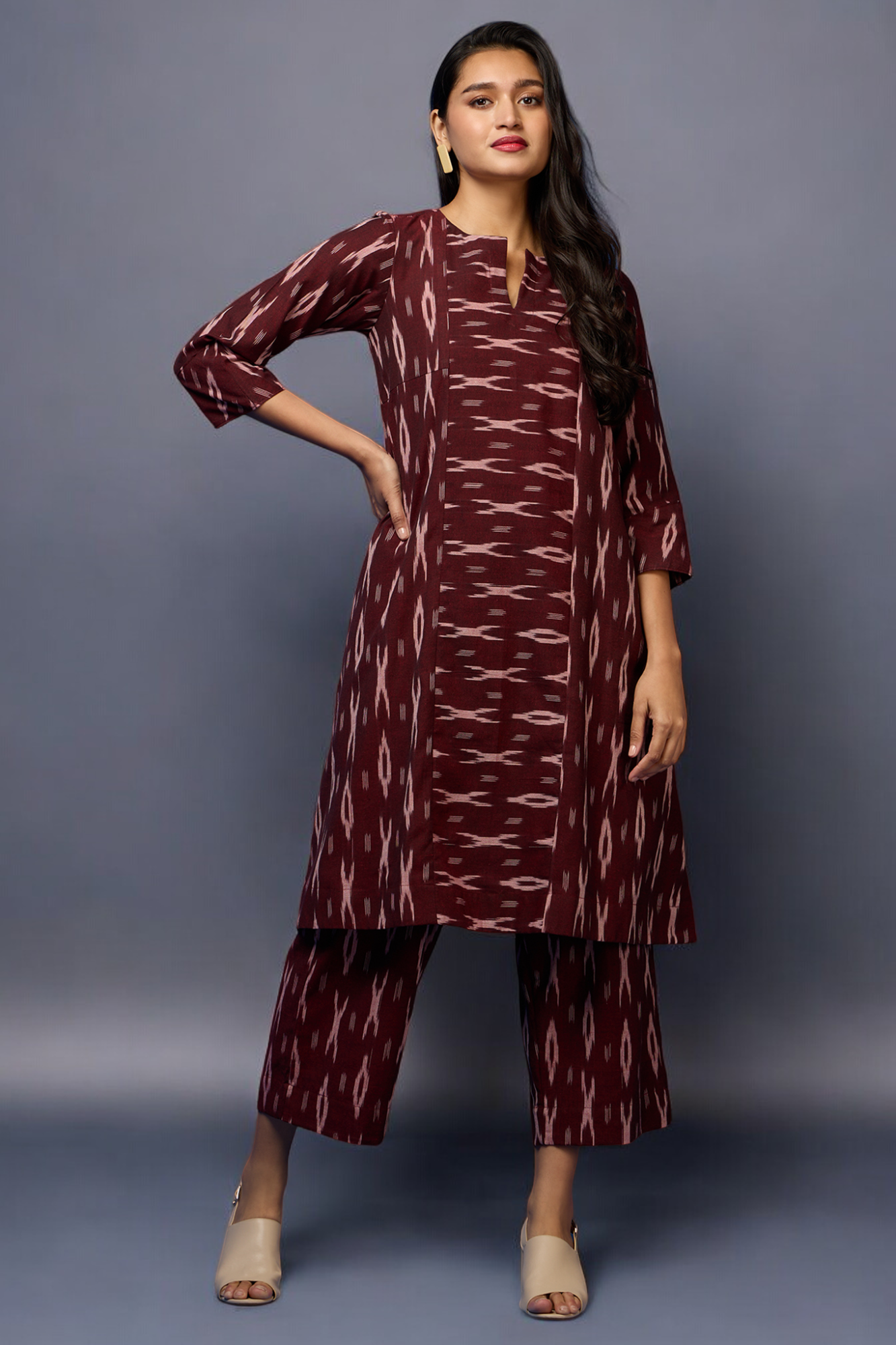 a-line kurta co-ord set - Maroon Muse & Stardust