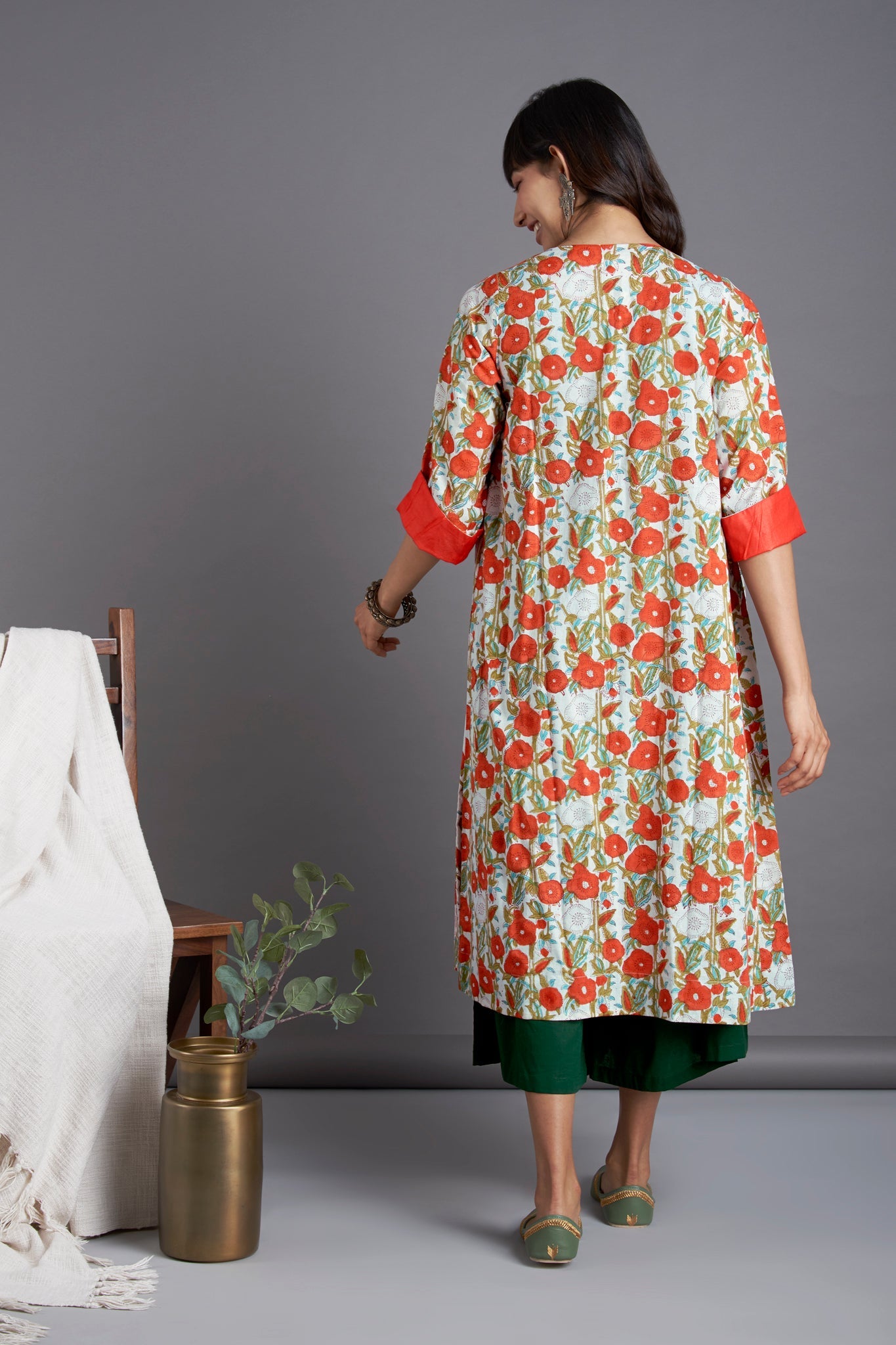 front lapel jacket - morning glory & tangerine blooms